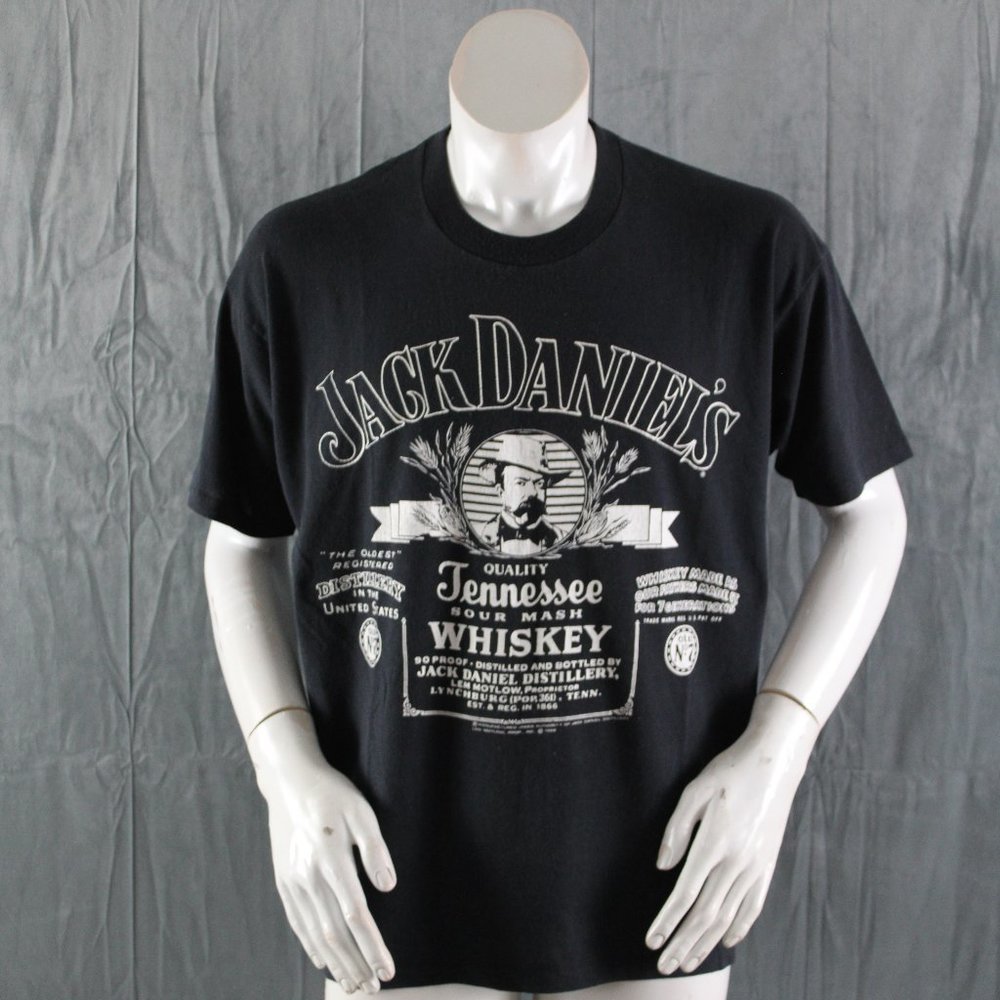 Vintage Graphic T-shir - Jack Daniel's Bottle Logo Novel Teez 1988- Men's Large